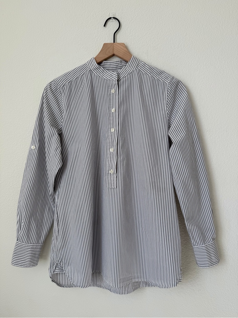 J. Crew Ivory Gray Stripe Tunic Blouse Top Shirt Cotton Style #G3363 Size Small